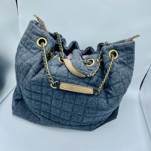 NWOT” BIG” BEAUTIFUL WOOL LINED TOTE BAG WITH CHAIN TOP